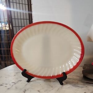 Vintage Anchor Hocking Fire King Red Swirl Plater 12"